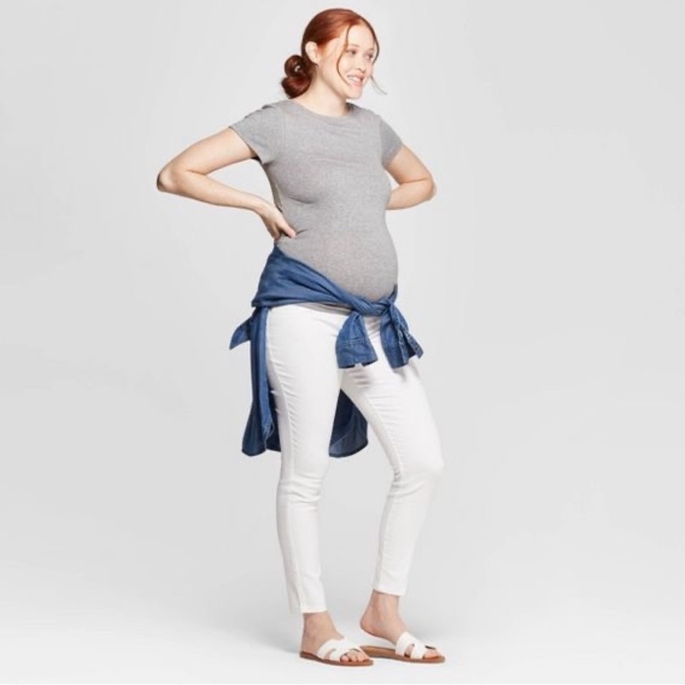 Time and Tru NEW Maternity White SKINNY Slim Ankle Jeans Large